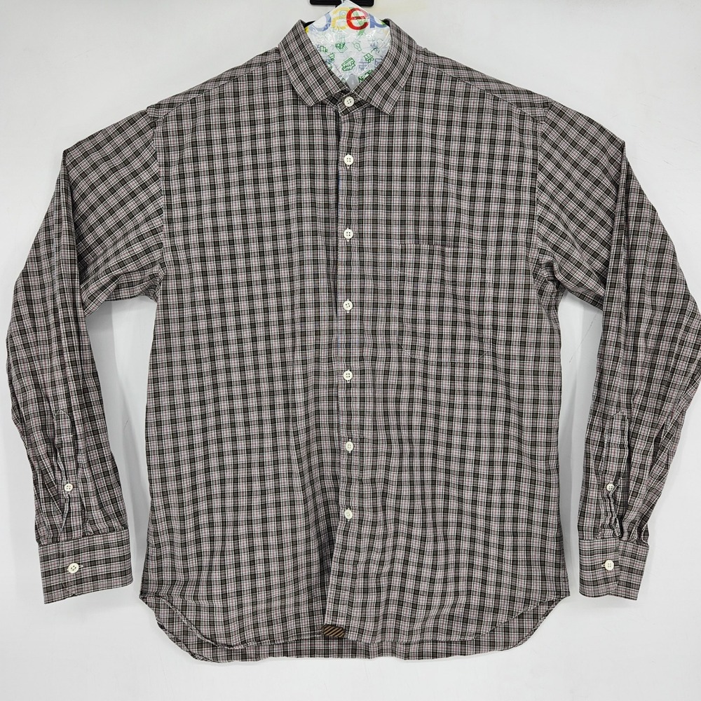 Billy Reid Shirt Mens Large Gray Plaid Casual Button Up Preppy Long‎ Sleeve